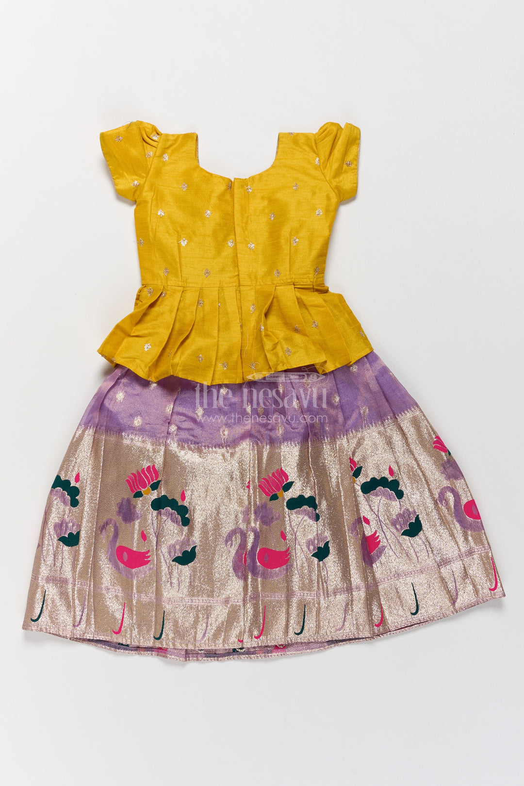 Pattu Pavadai in Yellow with Jacquard Weave