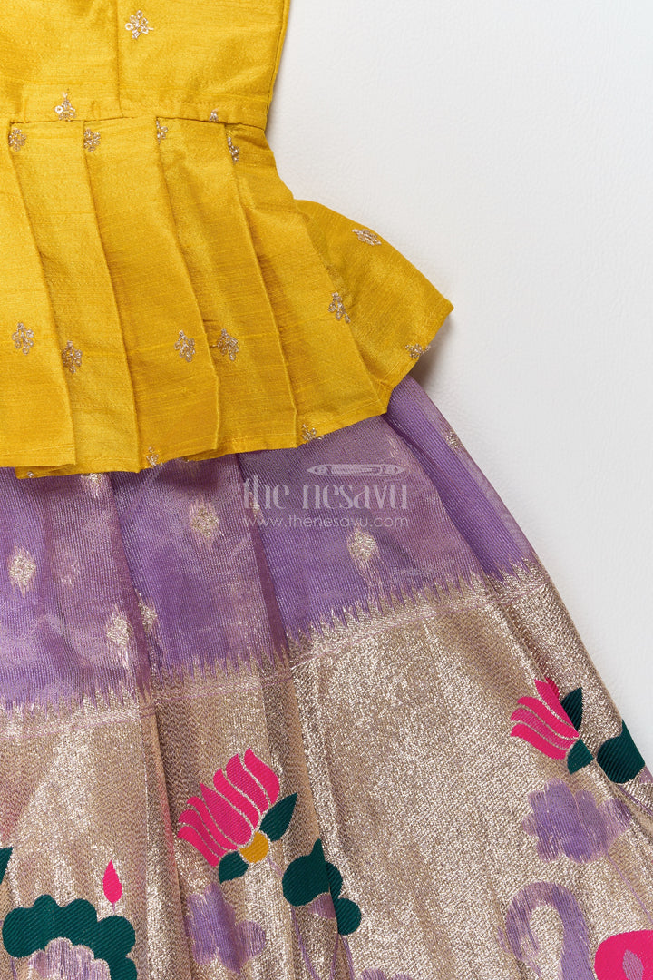 Pattu Pavadai in Yellow with Jacquard Weave