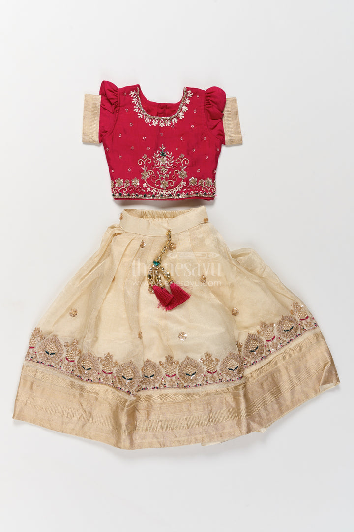 Kids Festive Lehenga in Off White for Celebrations and Photos