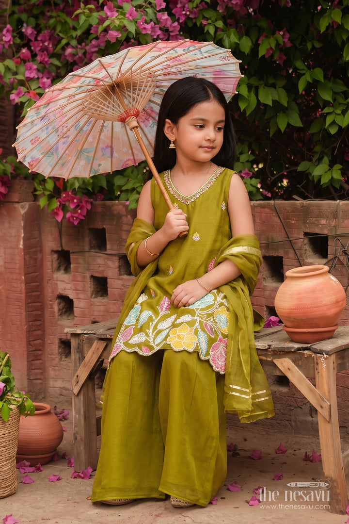 Sharara Dress for Girls in Green for Traditional Events