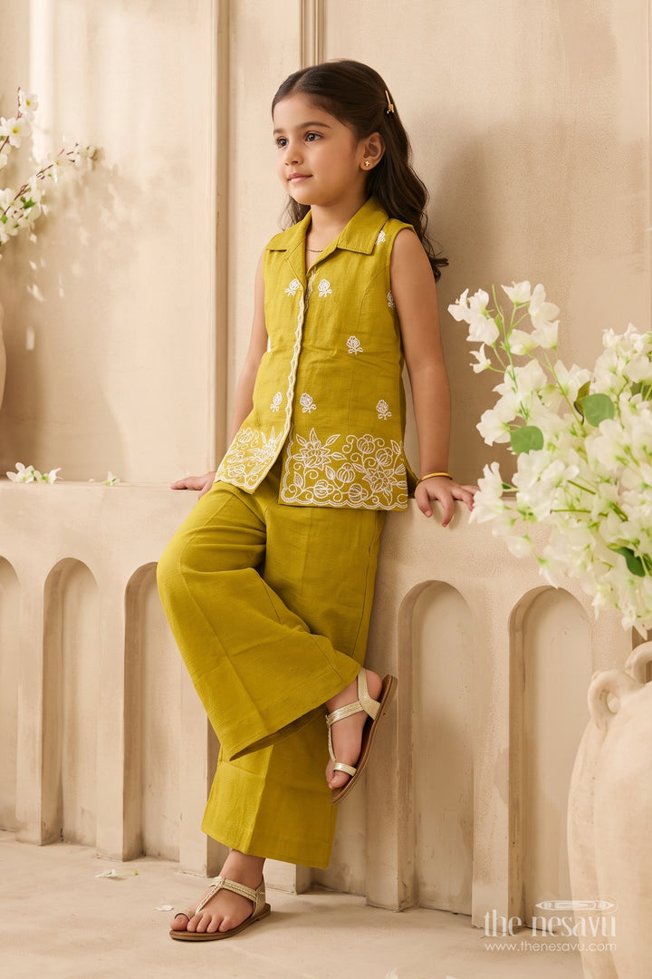 Girls Palazzo Set in Green for Festive Photos