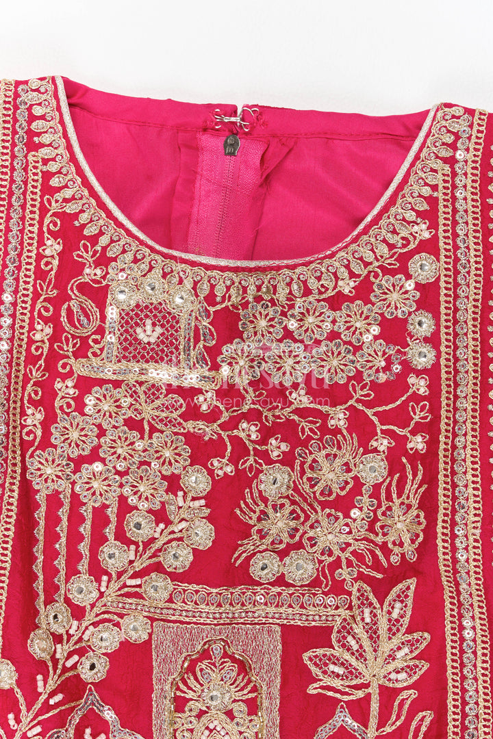 The Nesavu Girls Sharara / Plazo Set Sharara Dress for Girls in Pink for Family Celebrations Nesavu Nesavu Sharara Dress For Girls In Pink For Celebrations