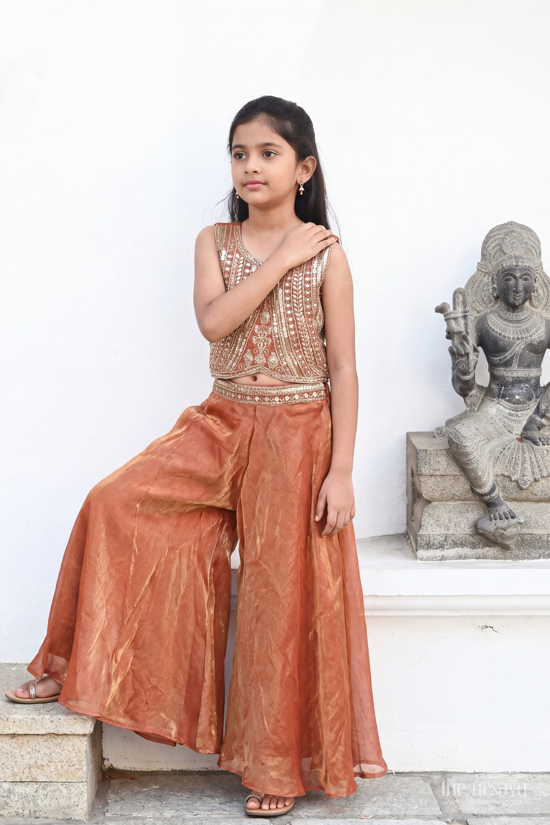 Girls Palazzo Set in Beige for Milestone Days