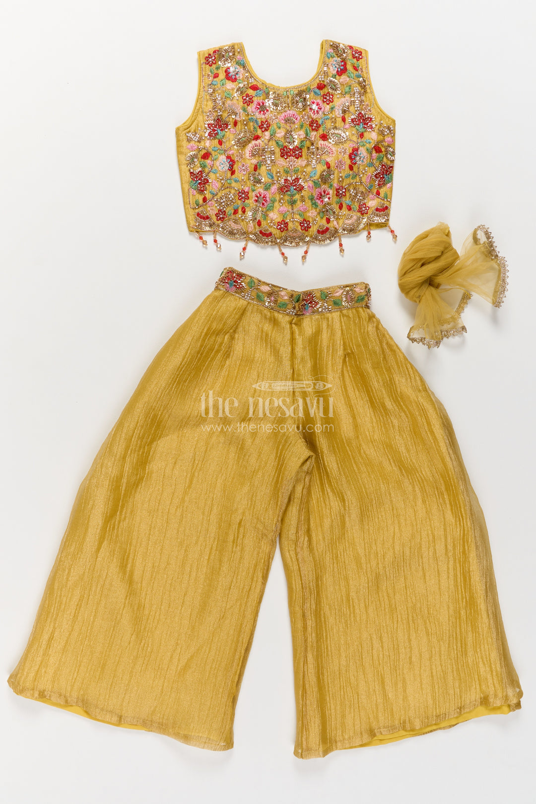 Girls Palazzo Set with Thread Embroidery for Weddings and Parties