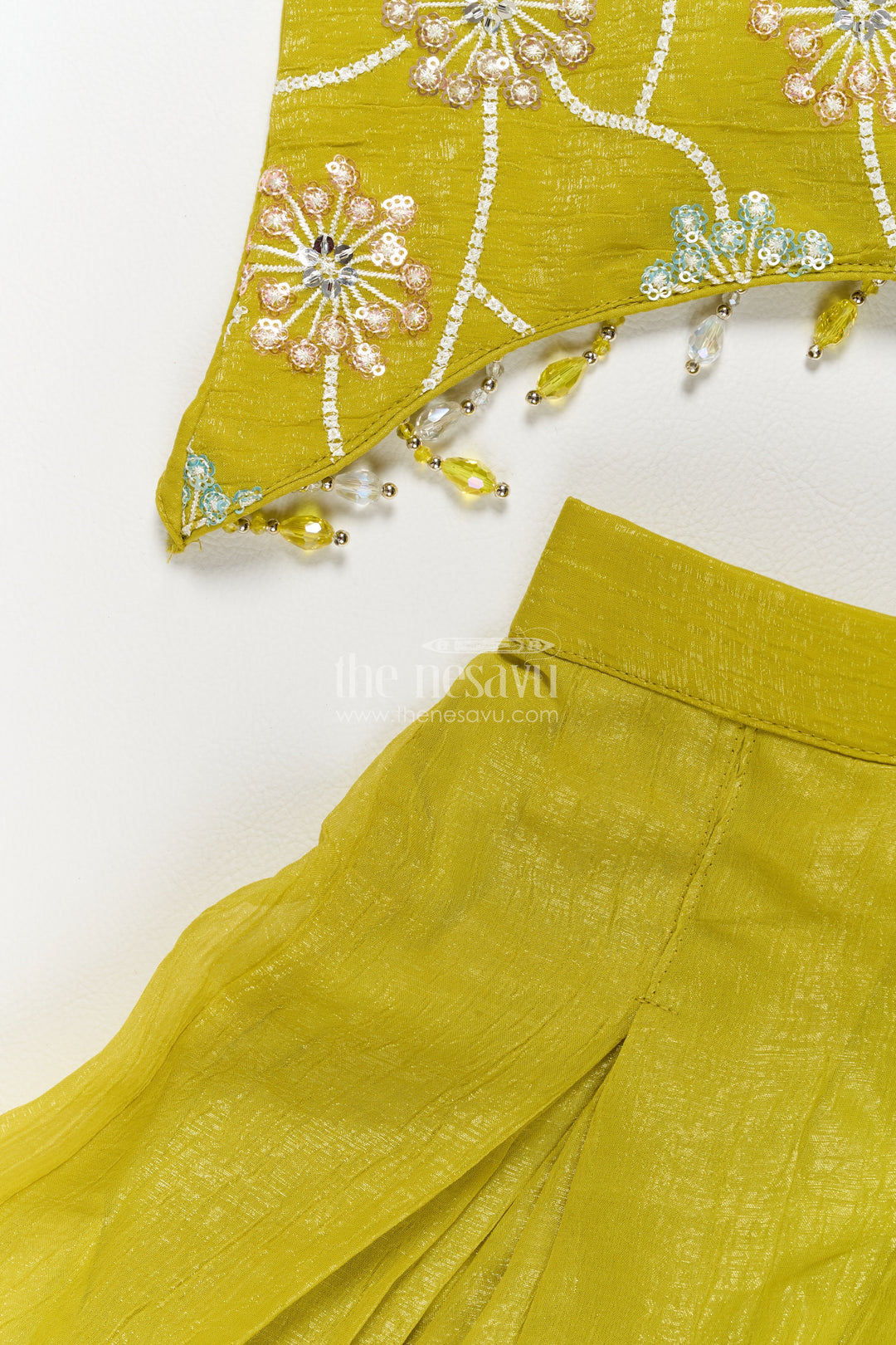 Girls Sharara Set in Yellow with Decorative Yoke