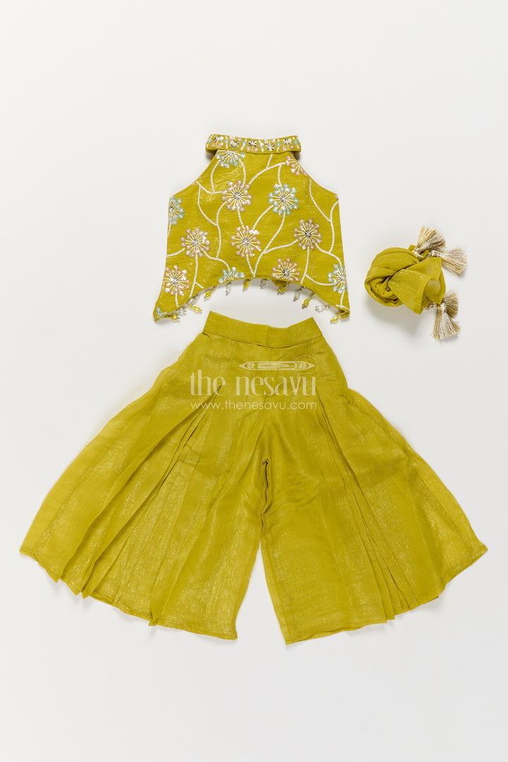 Girls Sharara Set in Yellow with Decorative Yoke