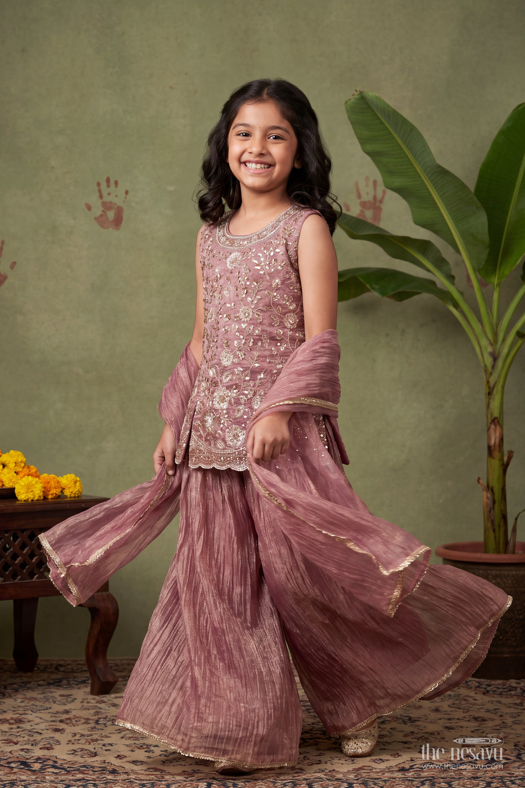 Sharara Dress for Girls in Rani with an Occasion Ready Finish