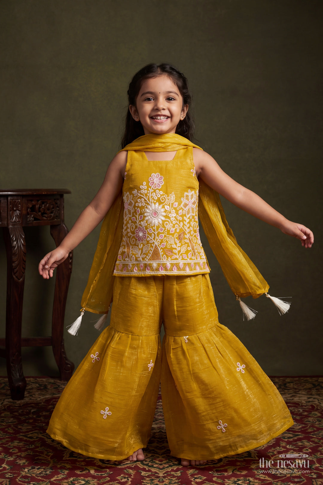 Girls Sharara Set in Yellow for Ceremony Dressing
