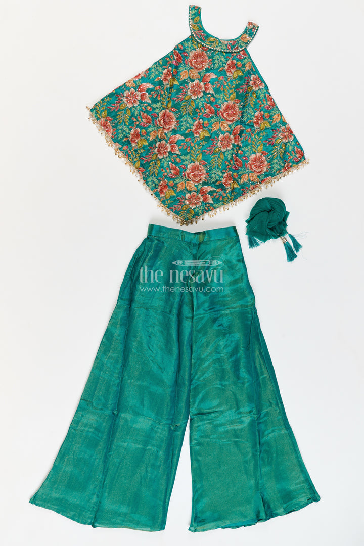 Girls Emerald Green Viscose Blend Silk Handkerchief Halter Palazzo Set