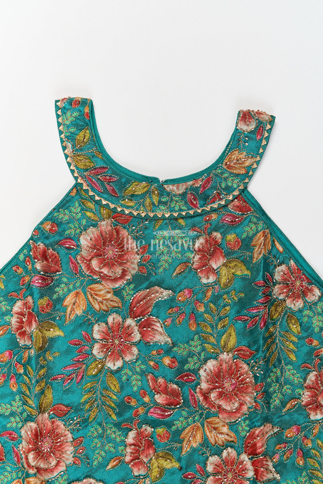 Girls Emerald Green Viscose Blend Silk Handkerchief Halter Palazzo Set