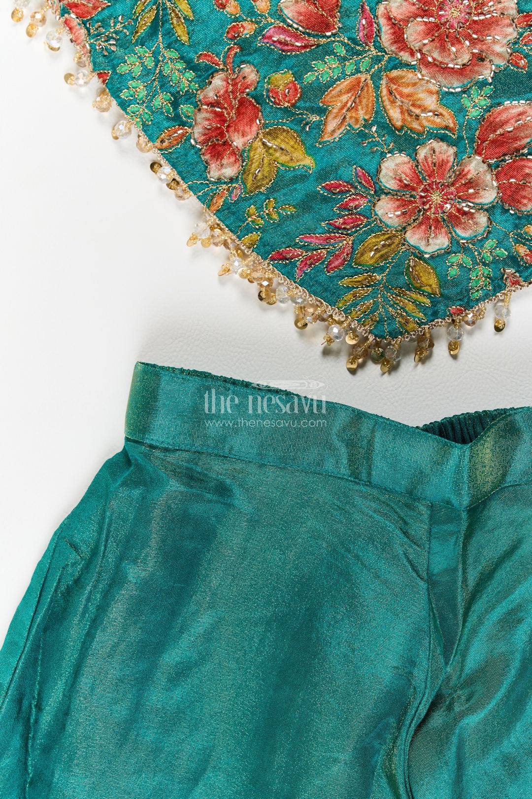 Girls Emerald Green Viscose Blend Silk Handkerchief Halter Palazzo Set