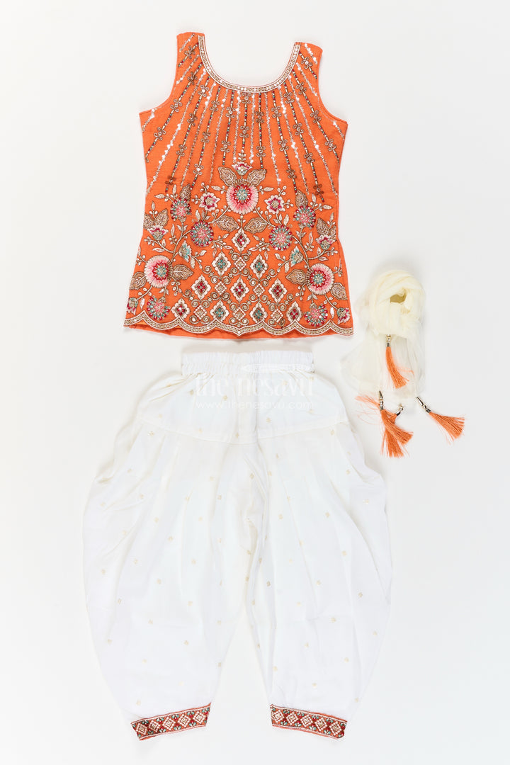Girls Burnt Orange Radiating Floral Georgette Salwar Suit