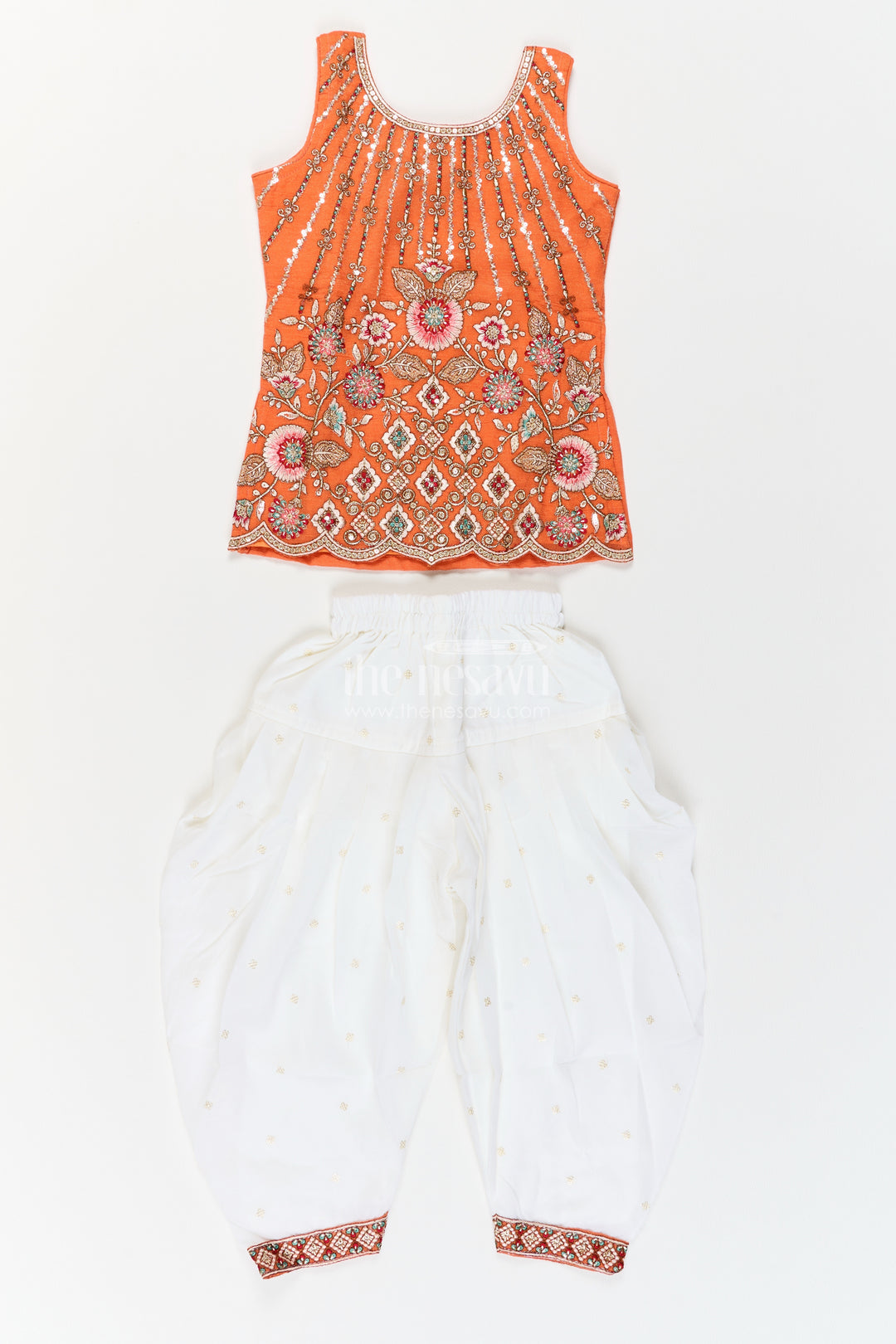 Girls Burnt Orange Radiating Floral Georgette Salwar Suit