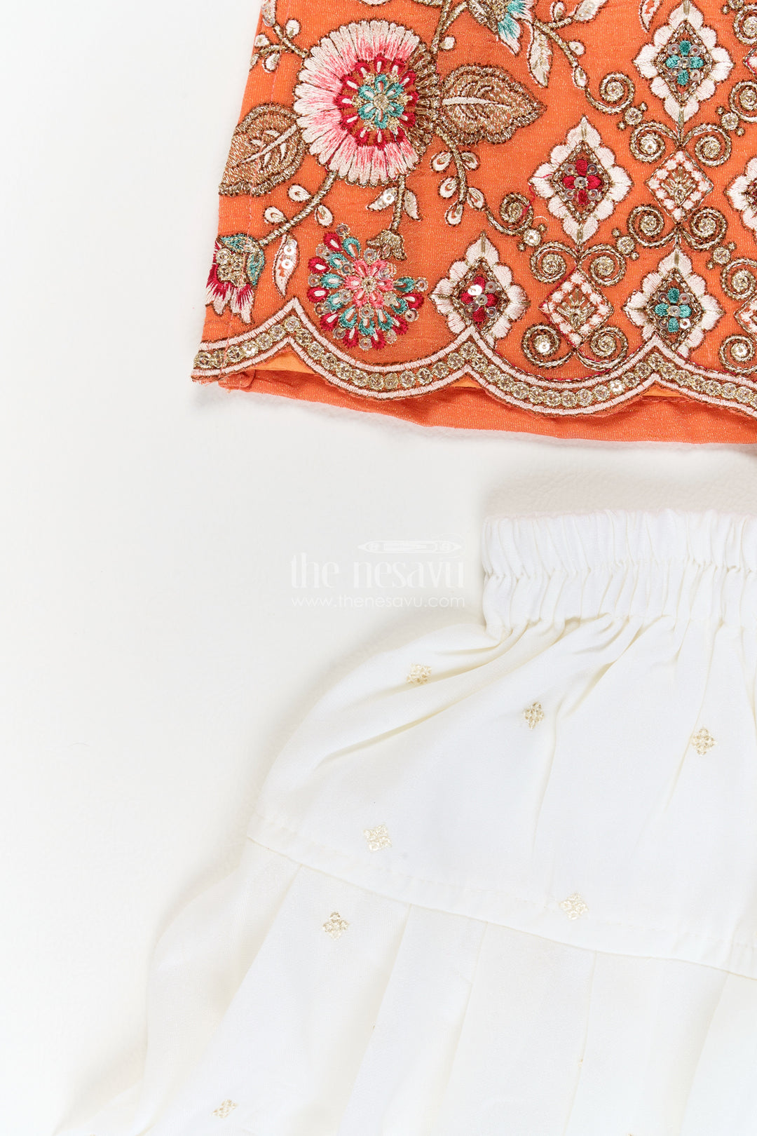 Girls Burnt Orange Radiating Floral Georgette Salwar Suit