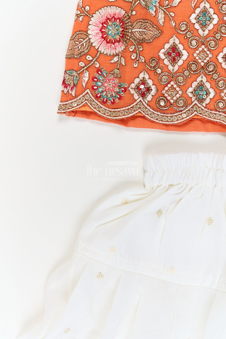Girls Burnt Orange Radiating Floral Georgette Salwar Suit