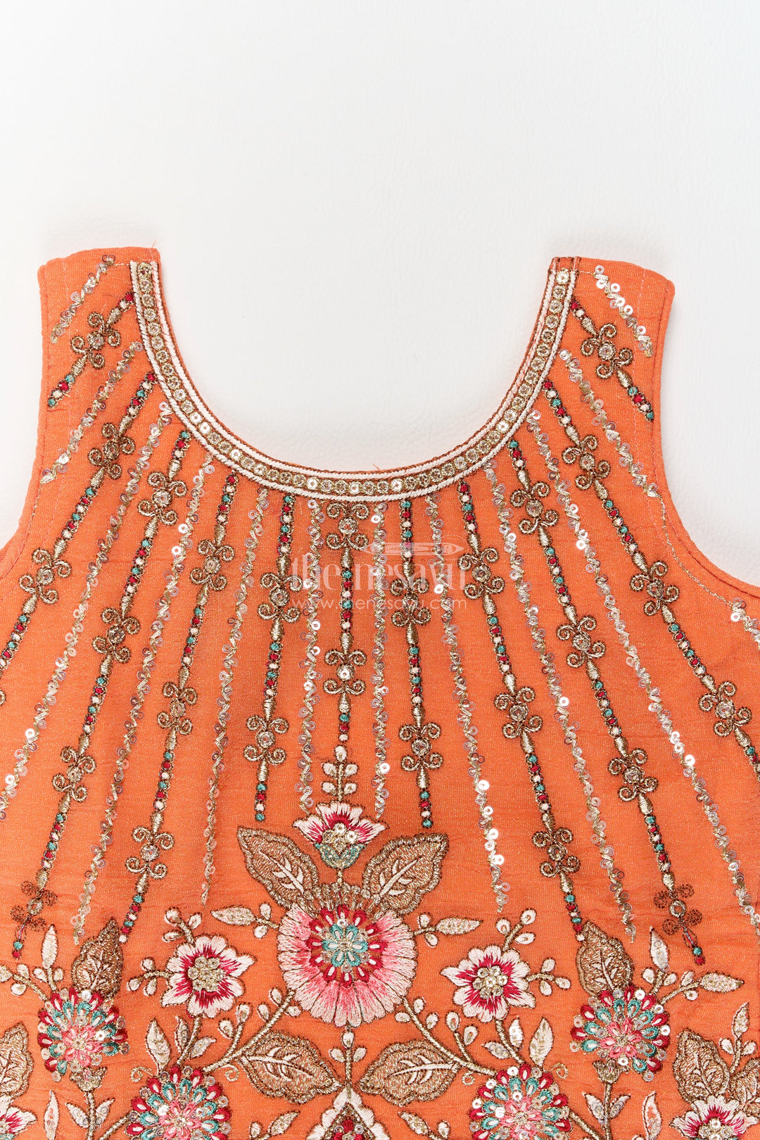 Girls Burnt Orange Radiating Floral Georgette Salwar Suit