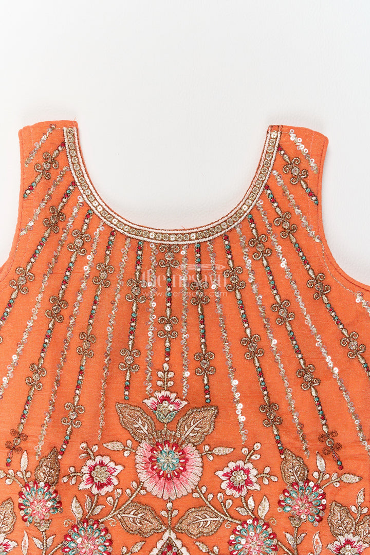 Girls Burnt Orange Radiating Floral Georgette Salwar Suit
