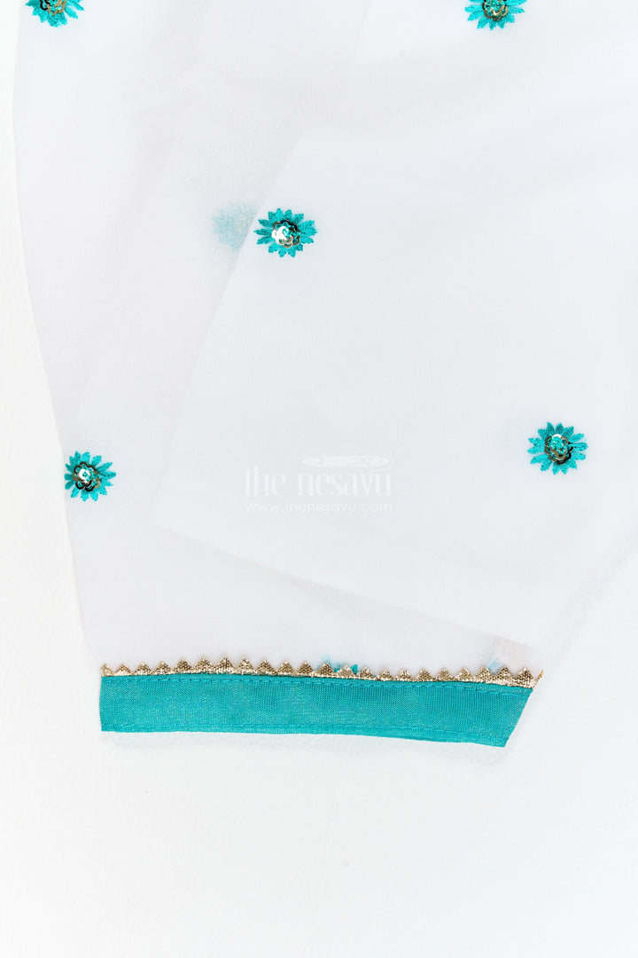 Girls Viscose Georgette Salwar Suit in Teal with Leaf Branch