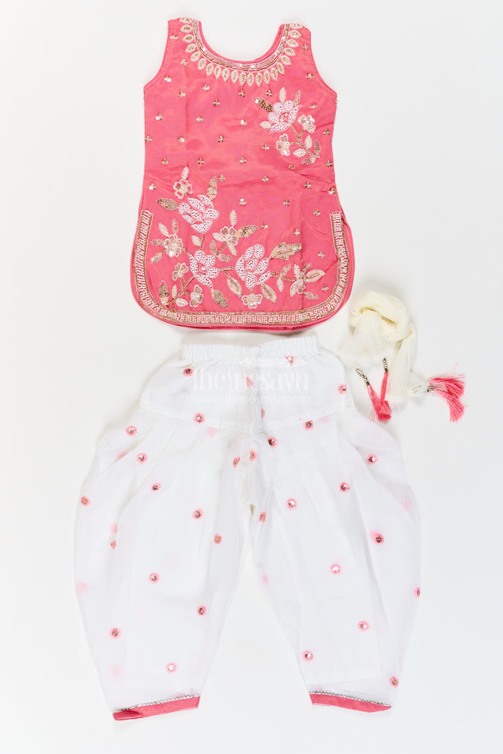 Girls Rose Pink Viscose Georgette Silver Leaf Salwar Suit
