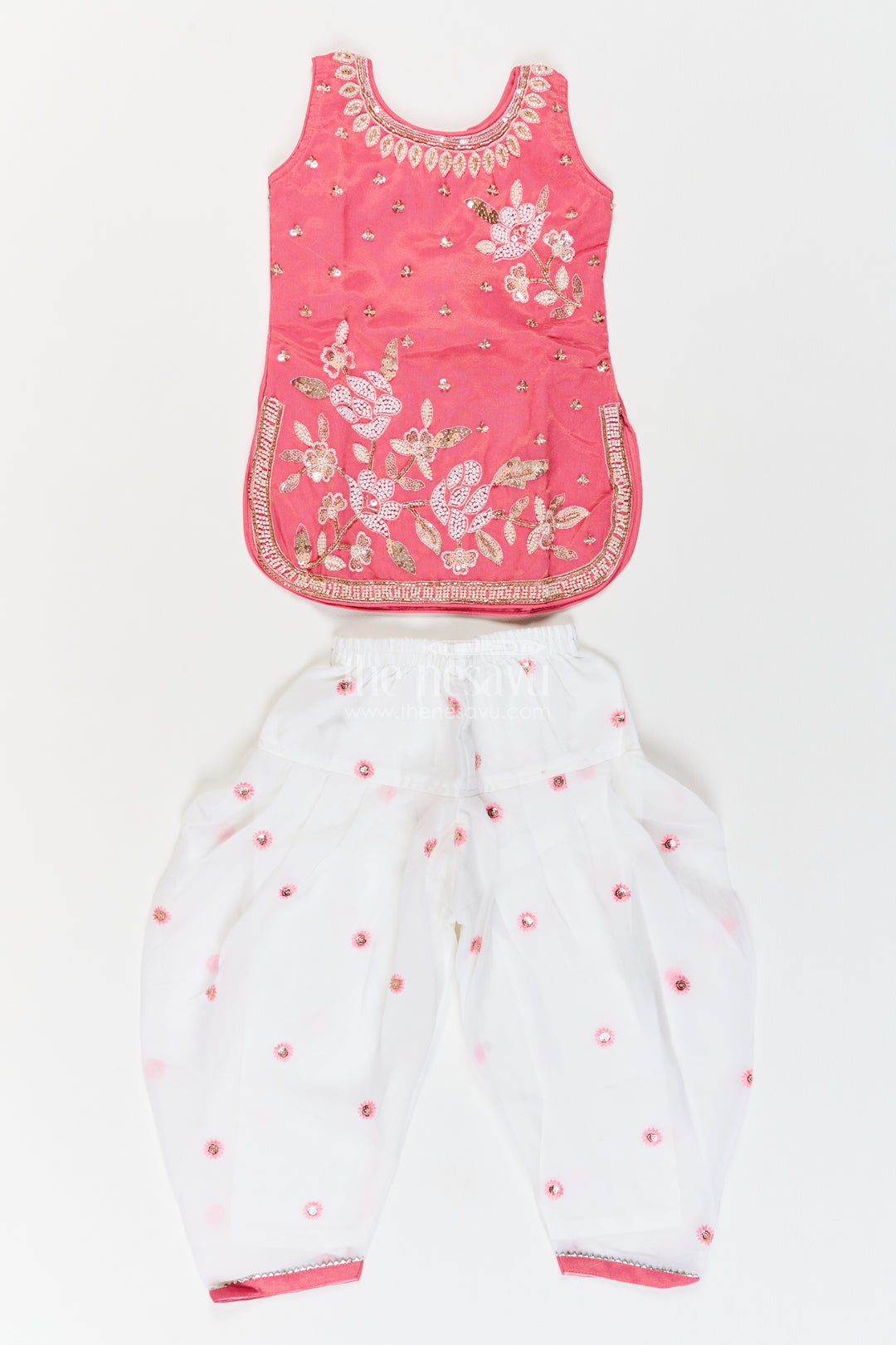 Girls Rose Pink Viscose Georgette Silver Leaf Salwar Suit