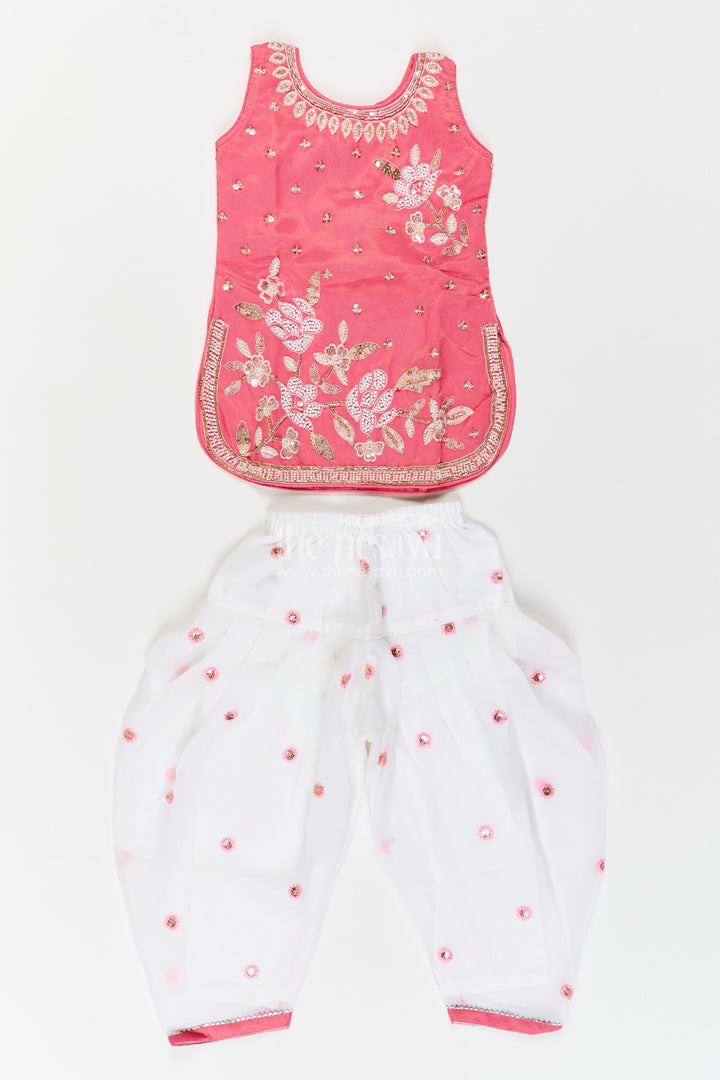 Girls Rose Pink Viscose Georgette Silver Leaf Salwar Suit