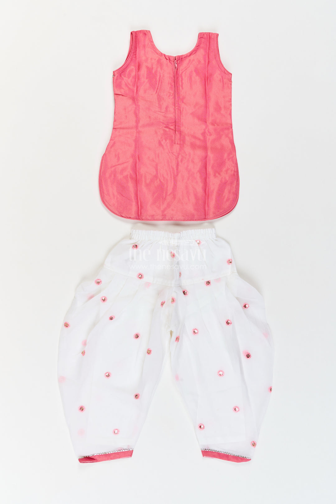 Girls Rose Pink Viscose Georgette Silver Leaf Salwar Suit
