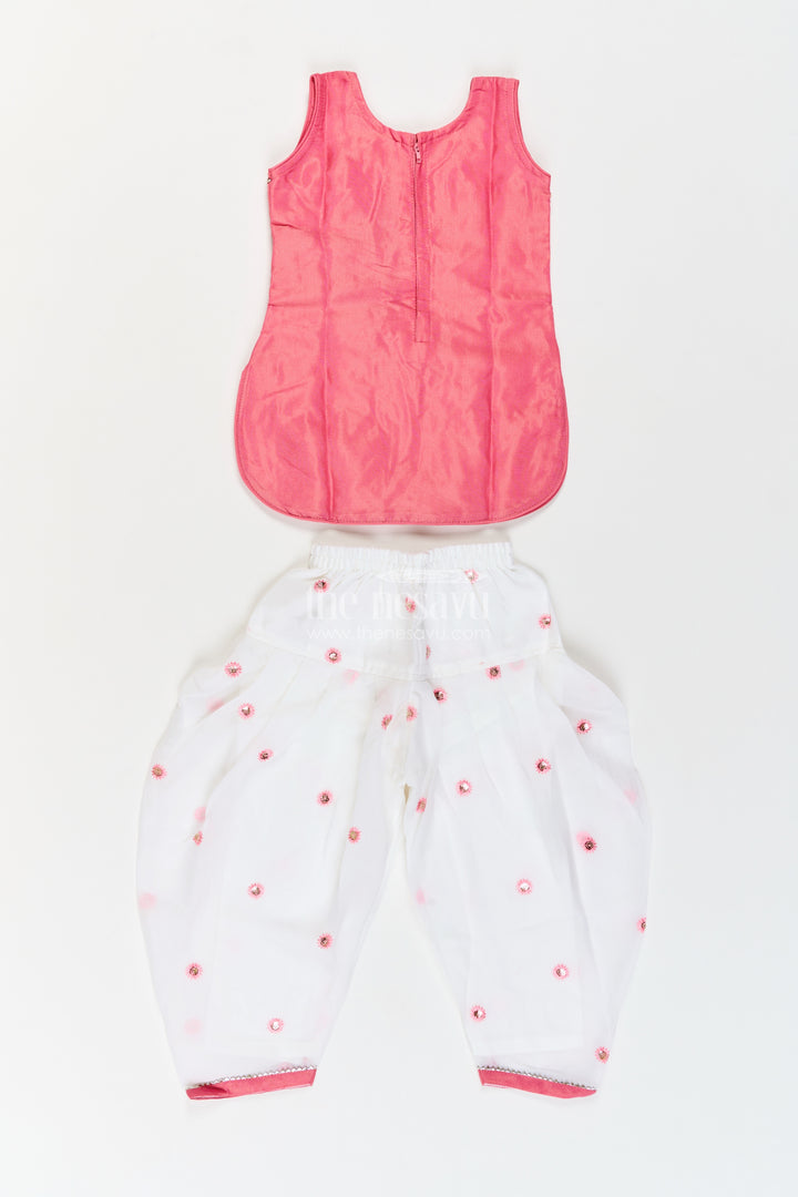 Girls Rose Pink Viscose Georgette Silver Leaf Salwar Suit