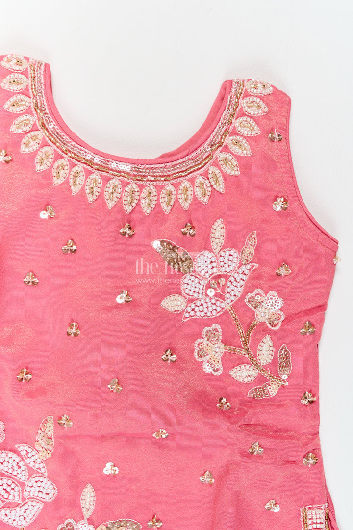 Girls Rose Pink Viscose Georgette Silver Leaf Salwar Suit
