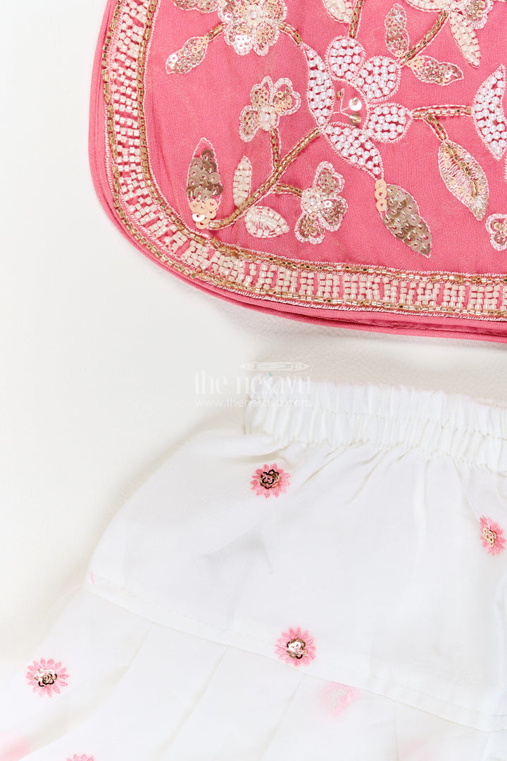 Girls Rose Pink Viscose Georgette Silver Leaf Salwar Suit