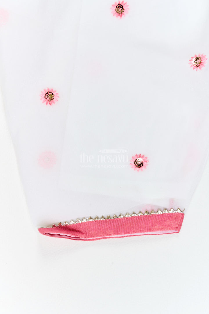 Girls Rose Pink Viscose Georgette Silver Leaf Salwar Suit