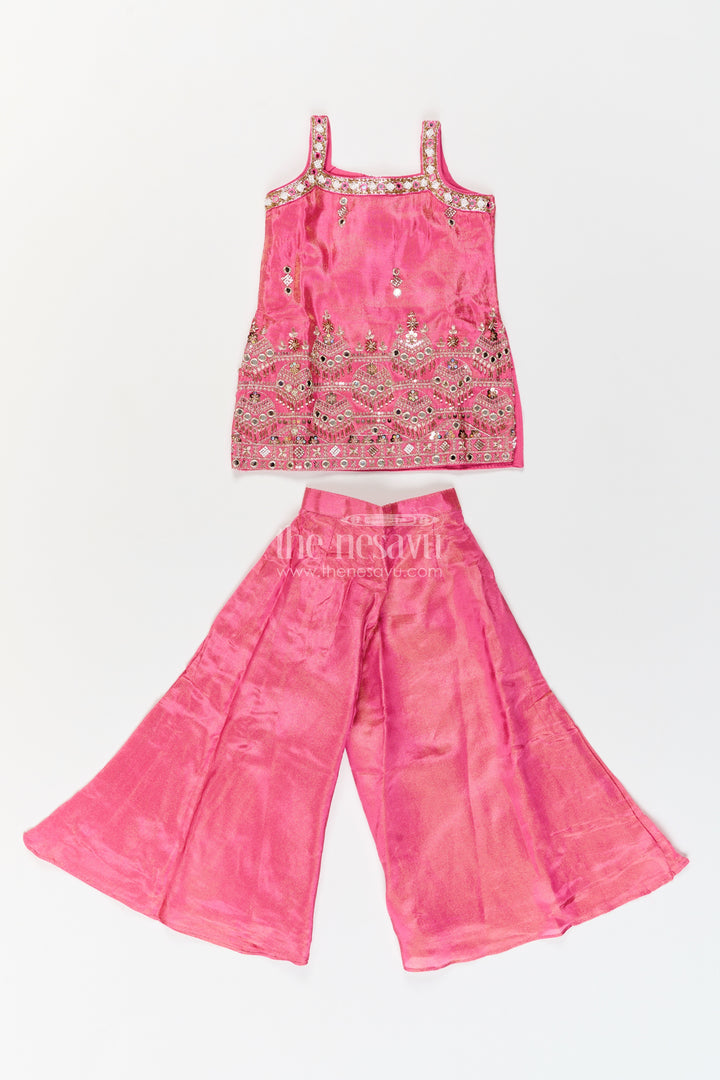 Girls Magenta Pink Mirror Panel Viscose Blend Silk Palazzo Set