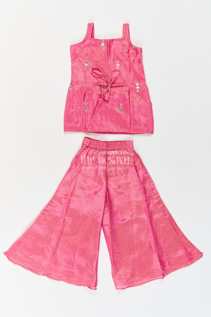 Girls Magenta Pink Mirror Panel Viscose Blend Silk Palazzo Set