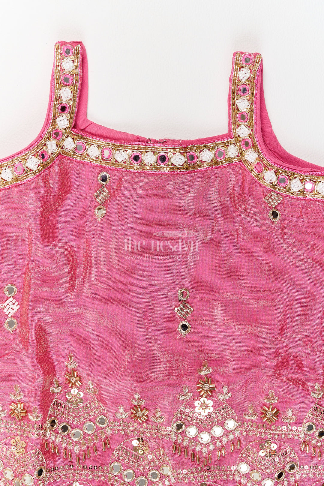 Girls Magenta Pink Mirror Panel Viscose Blend Silk Palazzo Set