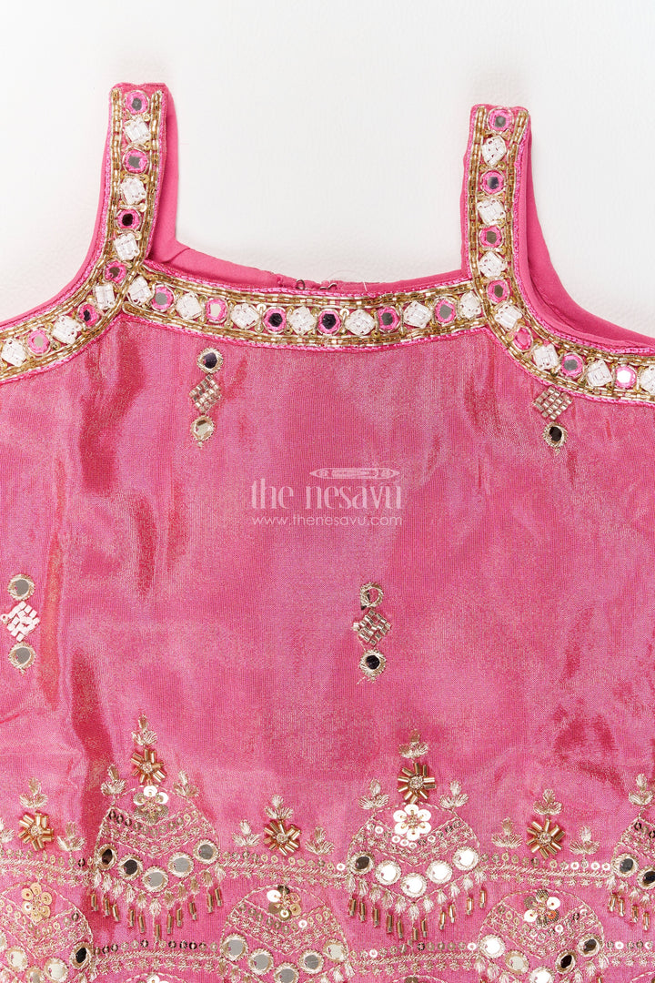 Girls Magenta Pink Mirror Panel Viscose Blend Silk Palazzo Set