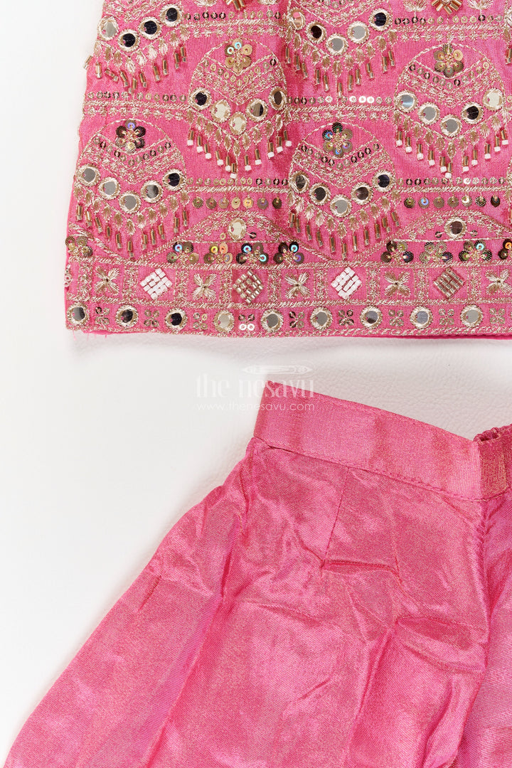 Girls Magenta Pink Mirror Panel Viscose Blend Silk Palazzo Set
