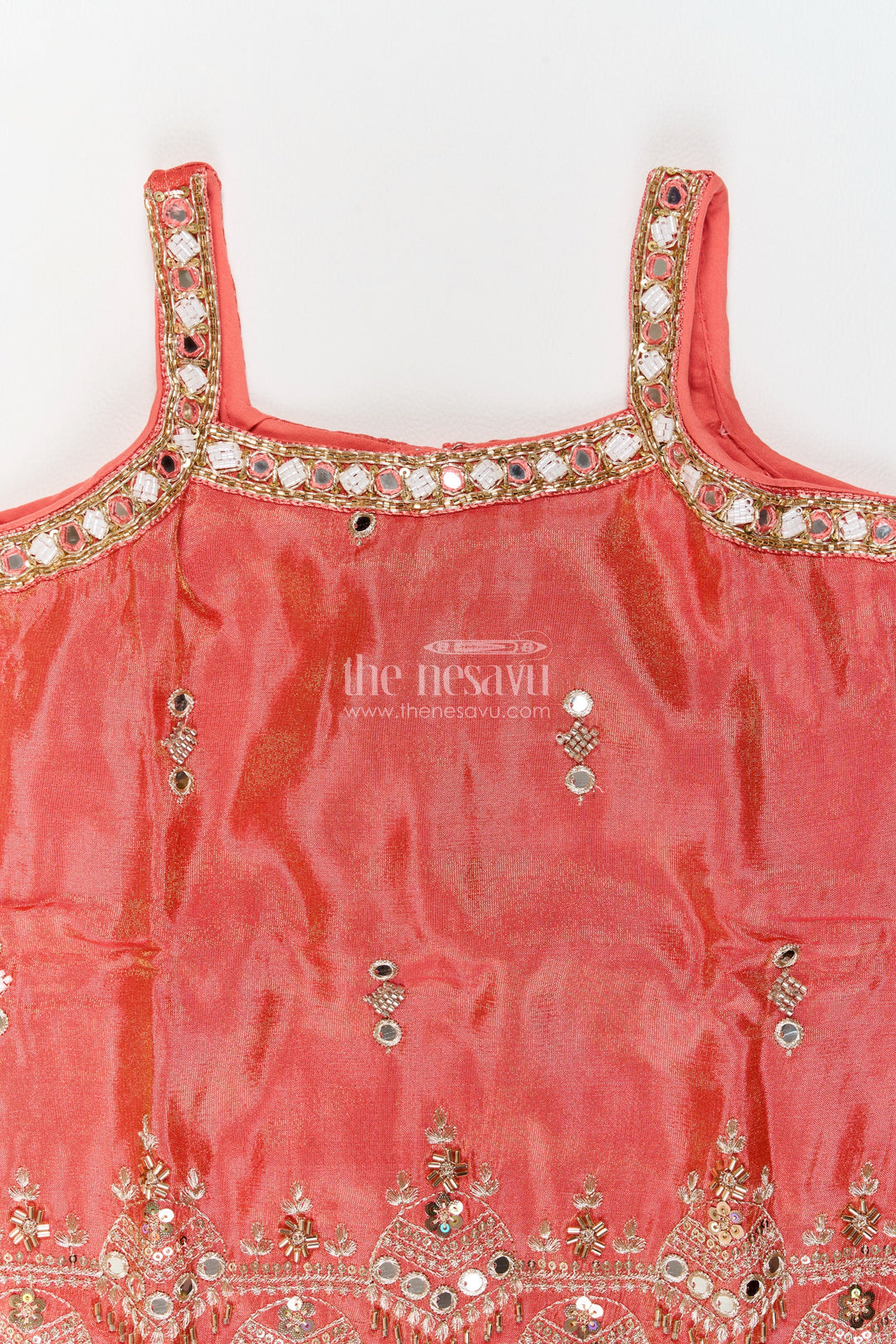 Girls Rust Orange Viscose Blend Silk Wavy Mirror Border Palazzo Set