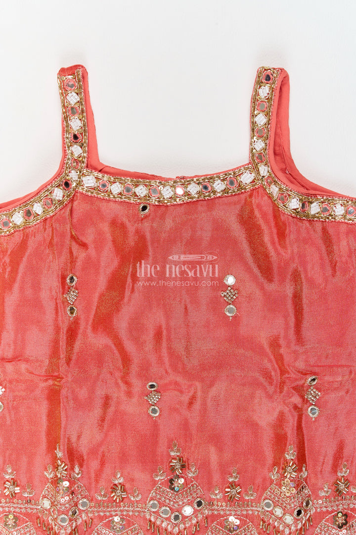Girls Rust Orange Viscose Blend Silk Wavy Mirror Border Palazzo Set