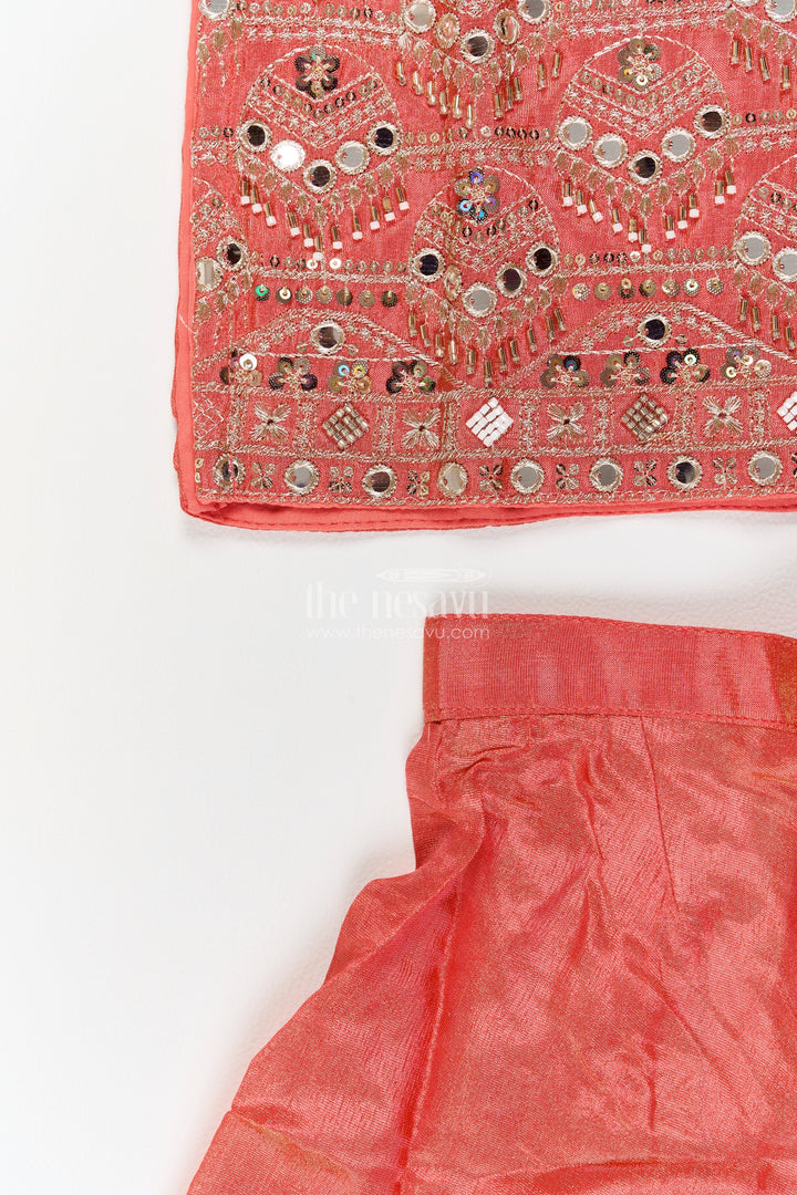 Girls Rust Orange Viscose Blend Silk Wavy Mirror Border Palazzo Set