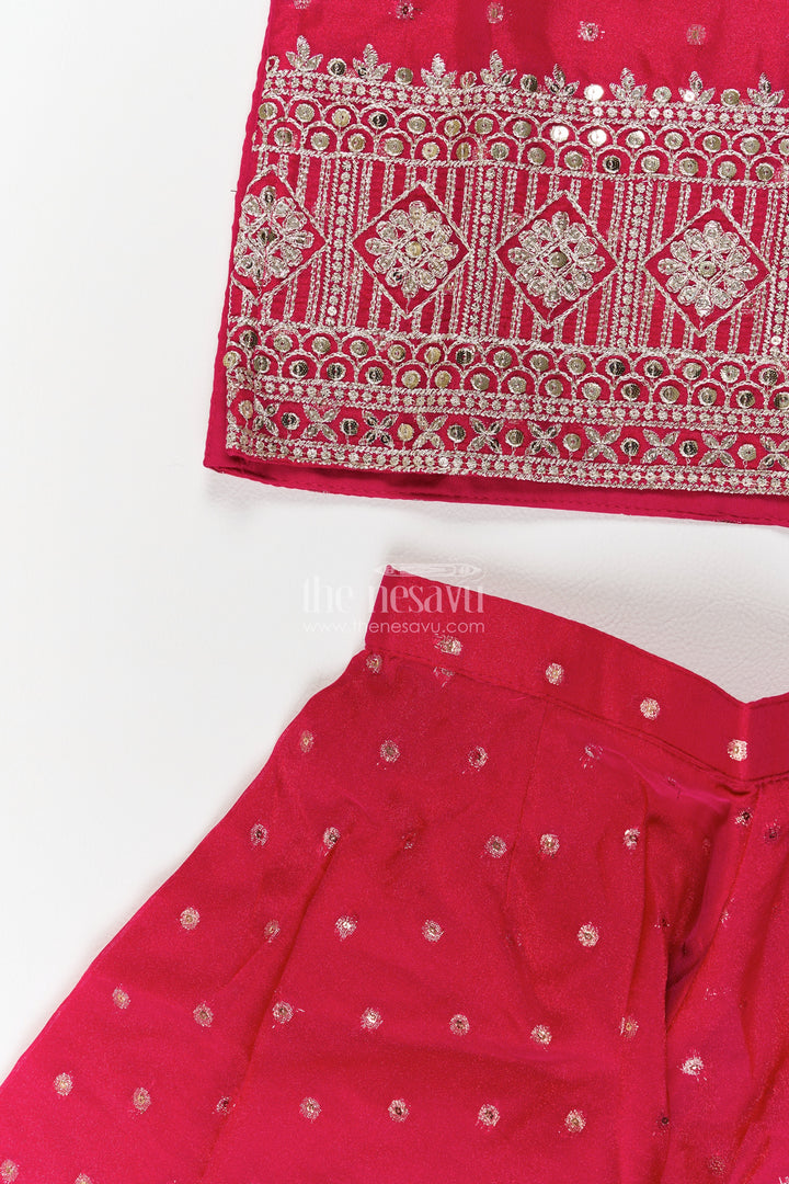 Girls Deep Raspberry Dotted Geometric Border Georgette Palazzo Set