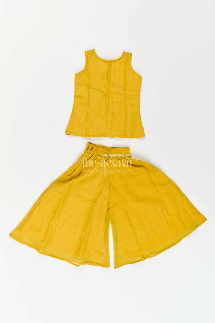Girls Georgette Palazzo Set in Mustard Yellow with Scalloped Floral