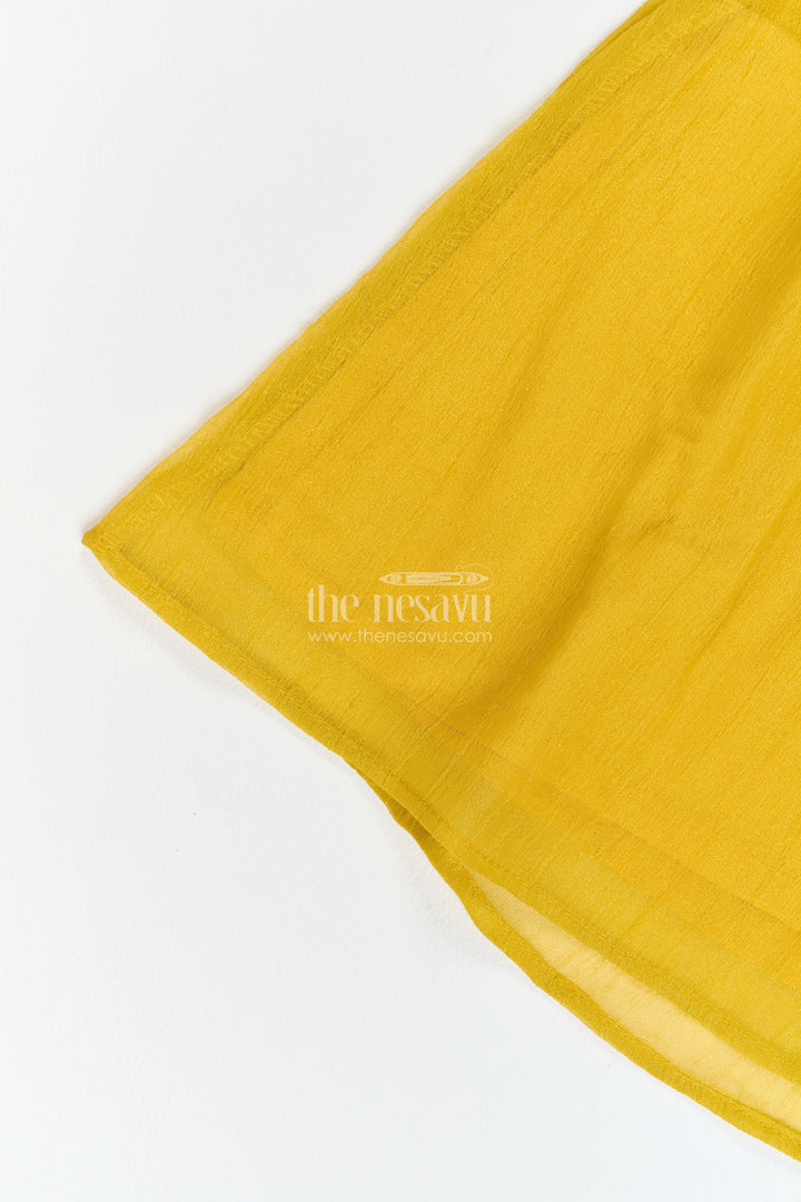 Girls Georgette Palazzo Set in Mustard Yellow with Scalloped Floral