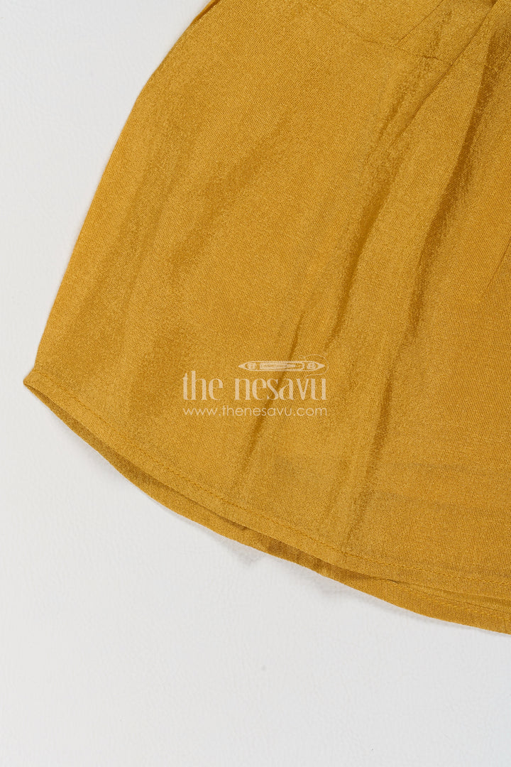 Girls Mustard Viscose Silk Sharara Set with Scalloped Embroidered Top