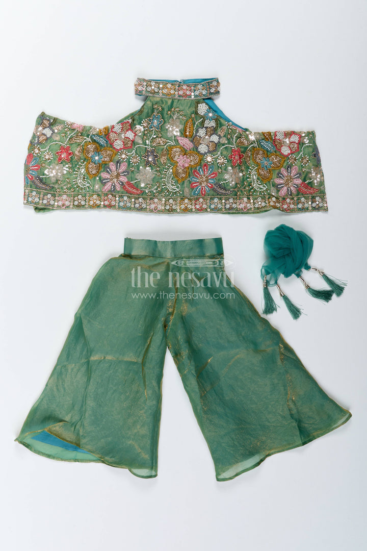 Sharara Dress for Girls in Green with an Occasion Ready Finish