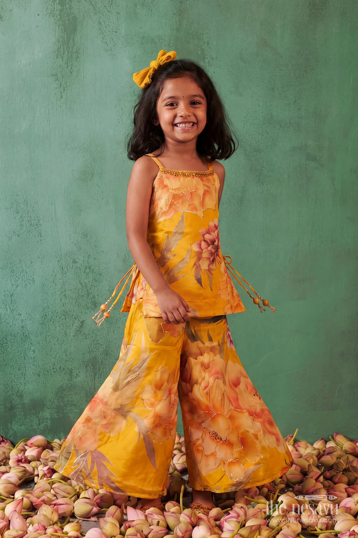 Girls Sharara Set in Yellow with Digital Print