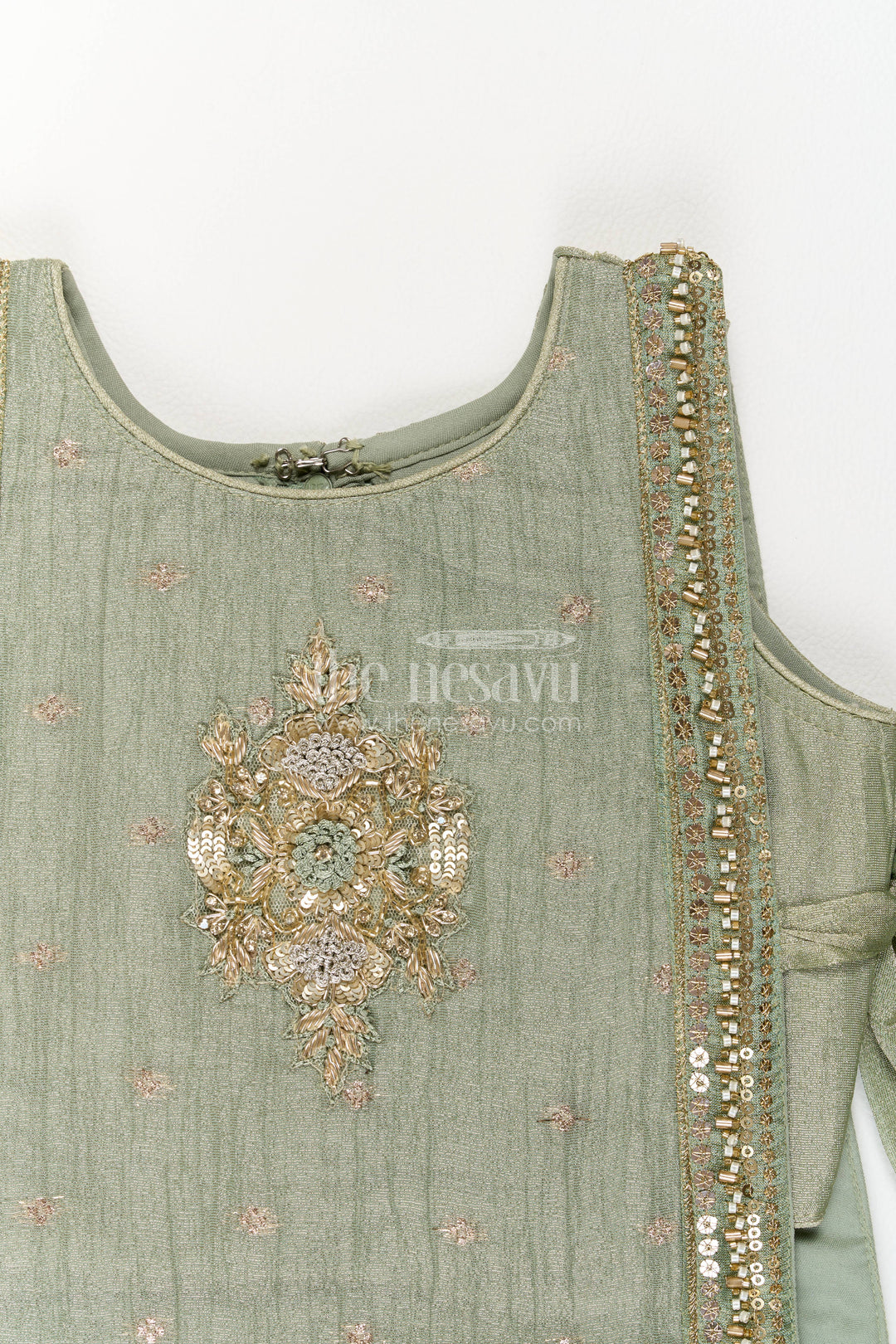 Girls Sharara Set in Green with Sequin Work