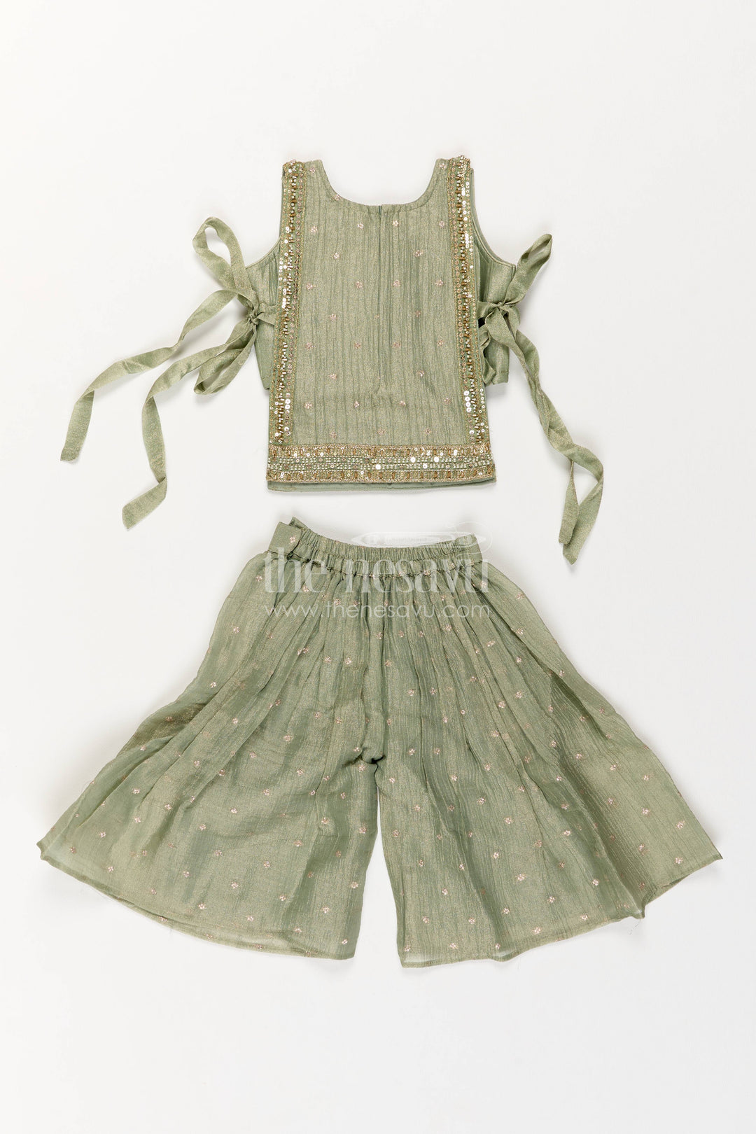 Girls Sharara Set in Green with Sequin Work