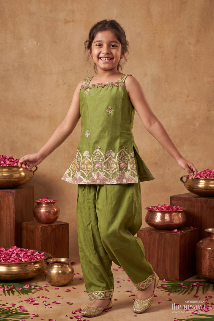Girls Palazzo Set in Green for Celebrations and Photos