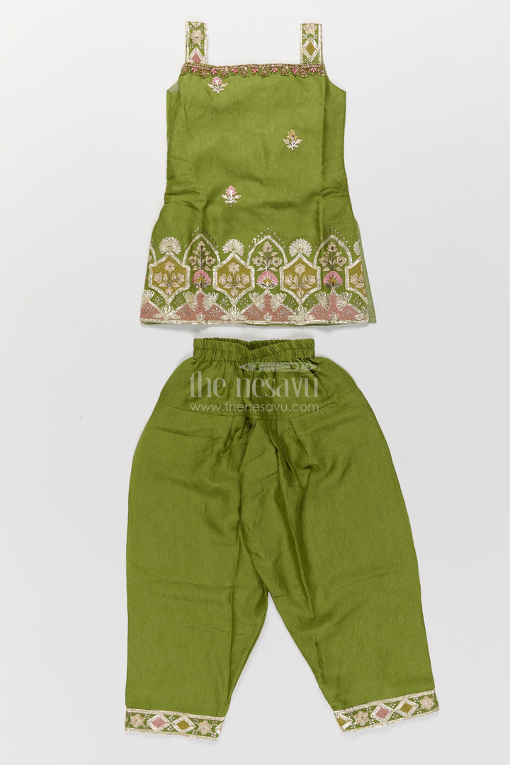 Girls Palazzo Set in Green for Celebrations and Photos