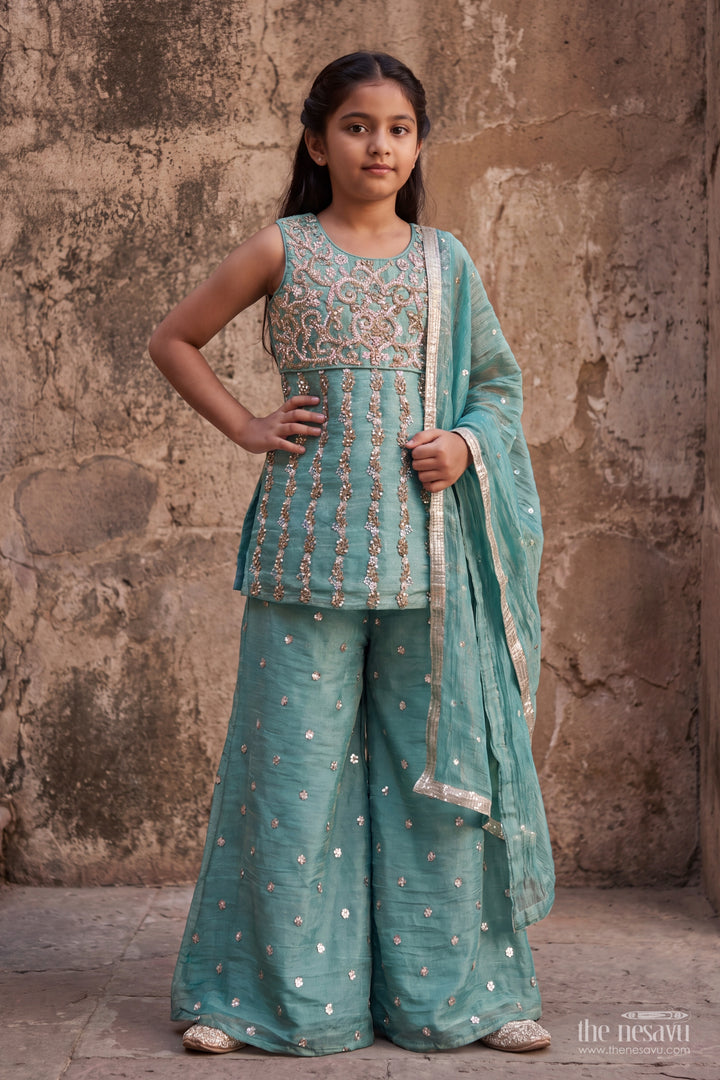 Girls Palazzo Set in Turquoise for Celebrations and Photos