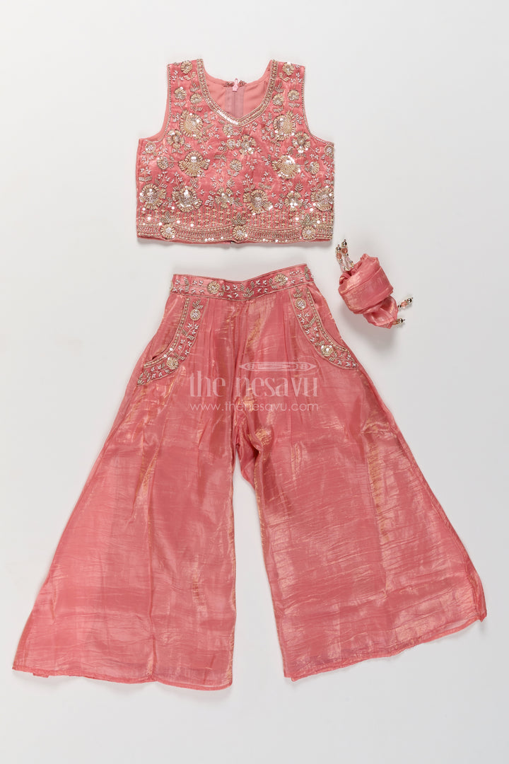 Girls Palazzo Set in Peach for Festive Gatherings
